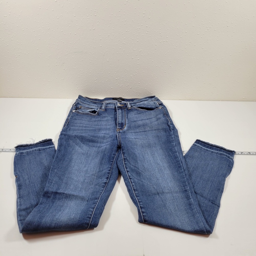 Judy Blue Skinny Jeans Womens 7/28 Blue Excellent Raw‎ Hem Side Slit Distressed